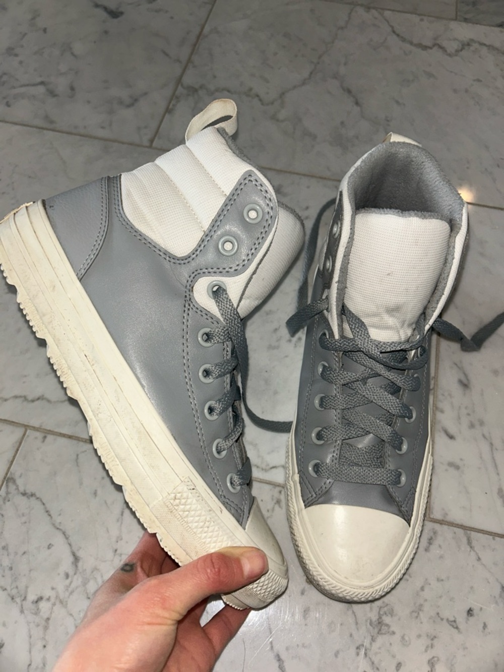 Men's High-Top Casual Sneakers - Gray and White